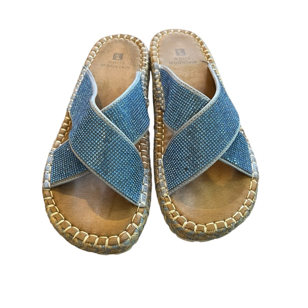 White Mountain Blue Crystal Crossband Slide Sandals